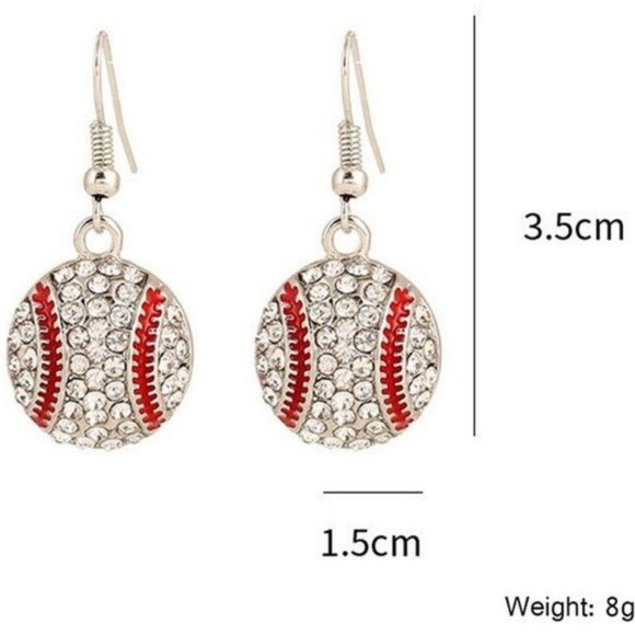 NEW! SPARKLING Rhinestone BASEBALL Dangle Earrings - CHARMING SPORT Perfect! - Picture 3 of 4